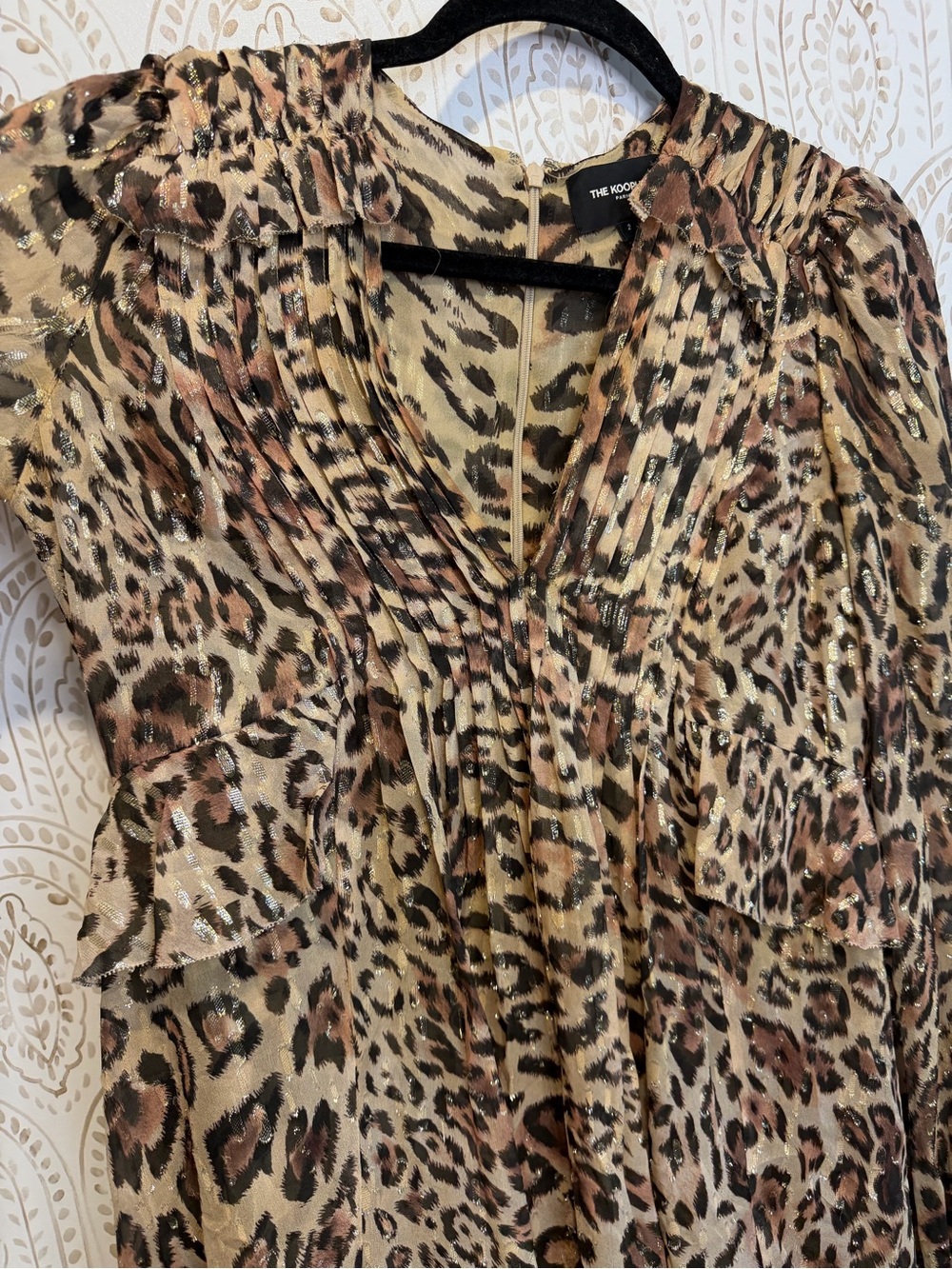 The Kooples Paris size 2 Animal / Cheetah Print Long Sleeve Shimmery Dress - Picture 3 of 10